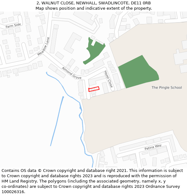 2, WALNUT CLOSE, NEWHALL, SWADLINCOTE, DE11 0RB: Location map and indicative extent of plot