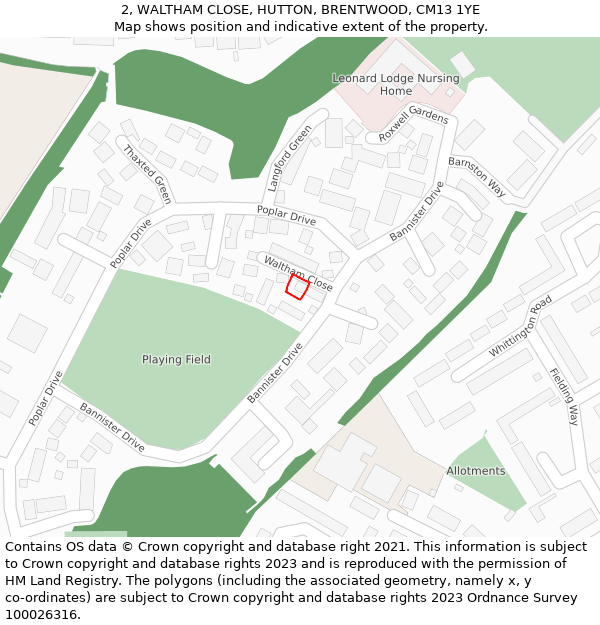2, WALTHAM CLOSE, HUTTON, BRENTWOOD, CM13 1YE: Location map and indicative extent of plot