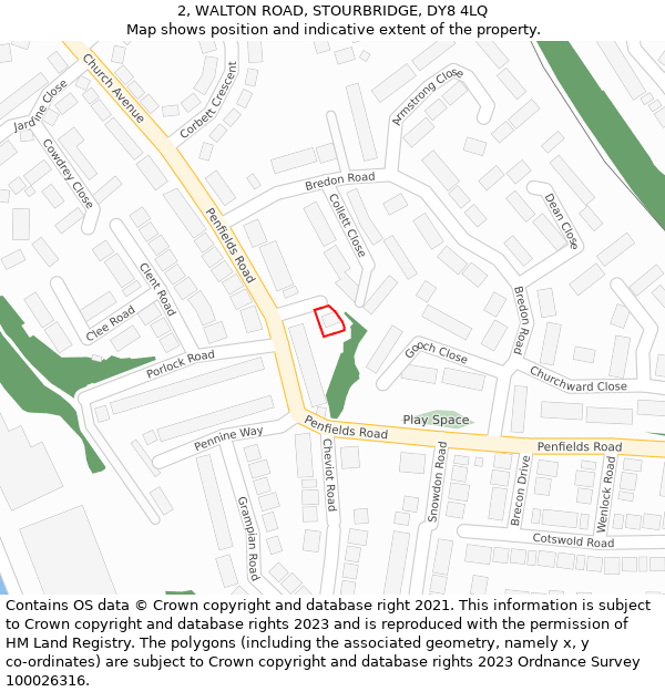 2, WALTON ROAD, STOURBRIDGE, DY8 4LQ: Location map and indicative extent of plot