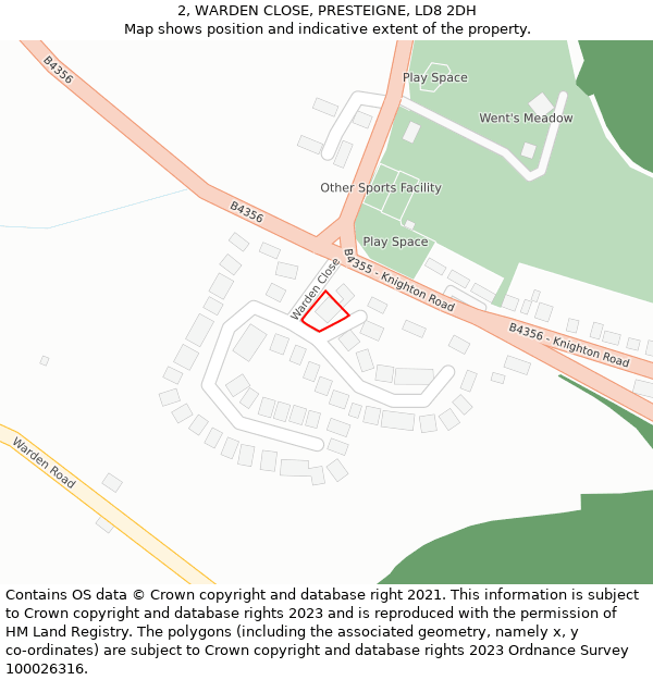 2, WARDEN CLOSE, PRESTEIGNE, LD8 2DH: Location map and indicative extent of plot