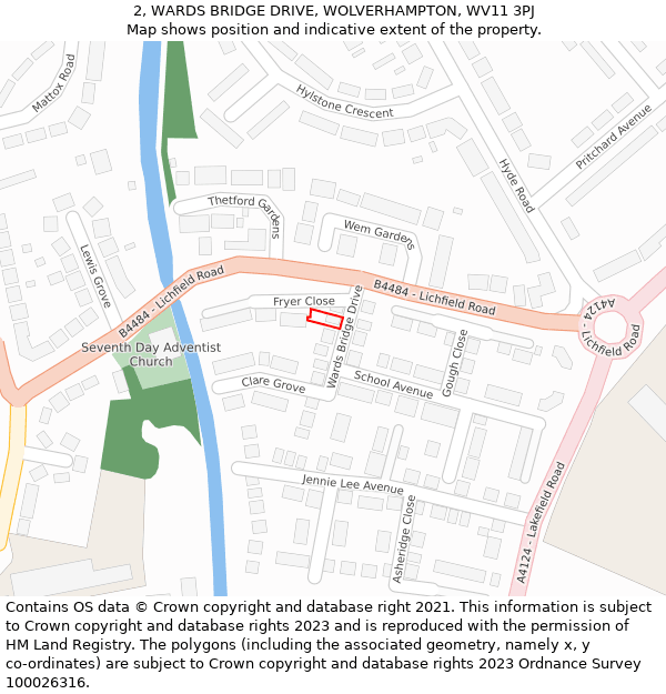 2, WARDS BRIDGE DRIVE, WOLVERHAMPTON, WV11 3PJ: Location map and indicative extent of plot