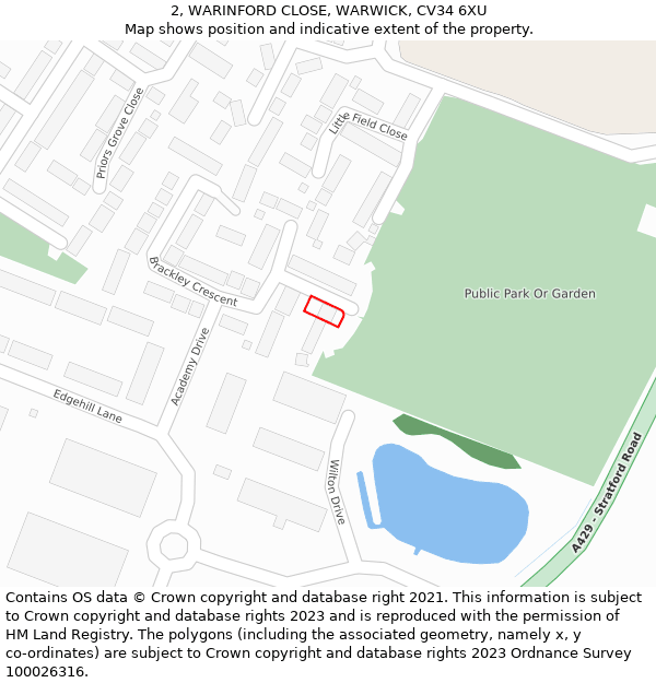 2, WARINFORD CLOSE, WARWICK, CV34 6XU: Location map and indicative extent of plot