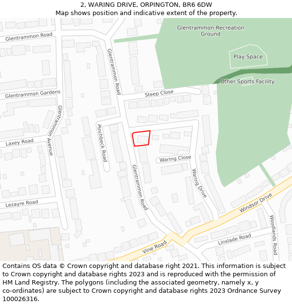 2, WARING DRIVE, ORPINGTON, BR6 6DW: Location map and indicative extent of plot