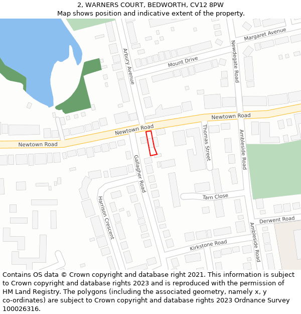 2, WARNERS COURT, BEDWORTH, CV12 8PW: Location map and indicative extent of plot