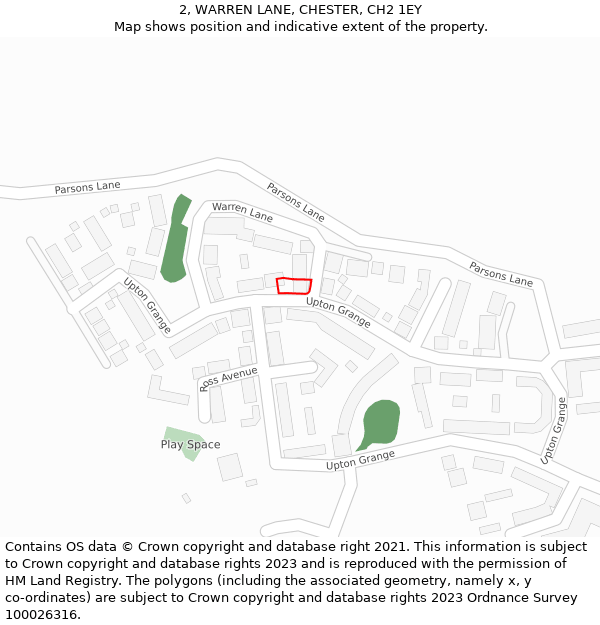 2, WARREN LANE, CHESTER, CH2 1EY: Location map and indicative extent of plot