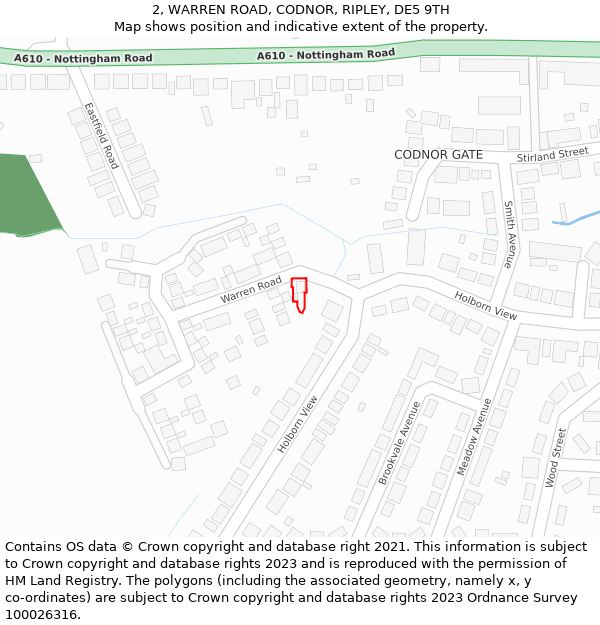 2, WARREN ROAD, CODNOR, RIPLEY, DE5 9TH: Location map and indicative extent of plot