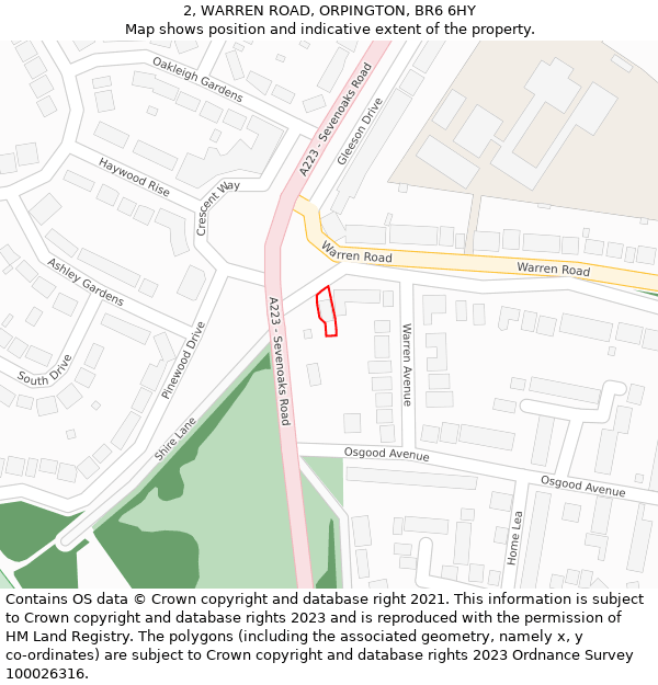 2, WARREN ROAD, ORPINGTON, BR6 6HY: Location map and indicative extent of plot