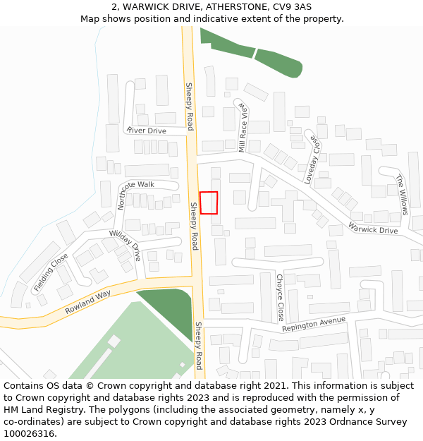 2, WARWICK DRIVE, ATHERSTONE, CV9 3AS: Location map and indicative extent of plot