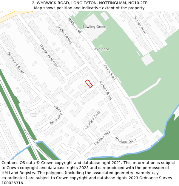 2, WARWICK ROAD, LONG EATON, NOTTINGHAM, NG10 2EB: Location map and indicative extent of plot