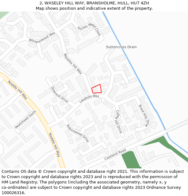 2, WASELEY HILL WAY, BRANSHOLME, HULL, HU7 4ZH: Location map and indicative extent of plot