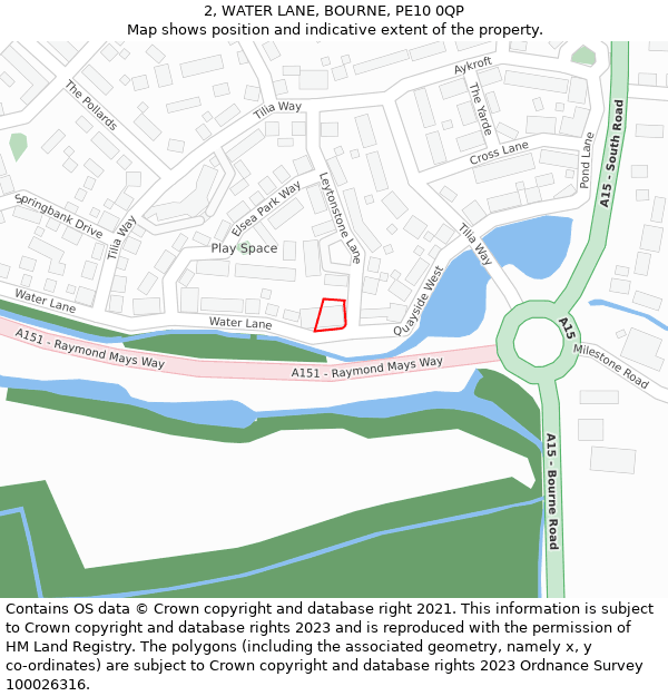 2, WATER LANE, BOURNE, PE10 0QP: Location map and indicative extent of plot