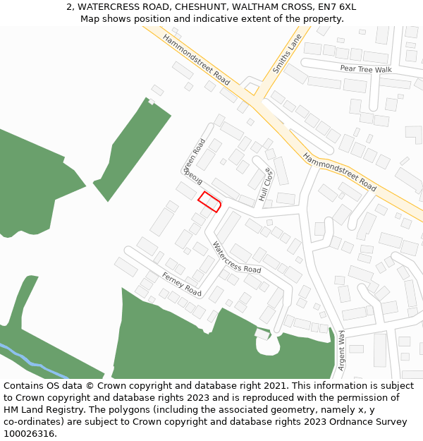 2, WATERCRESS ROAD, CHESHUNT, WALTHAM CROSS, EN7 6XL: Location map and indicative extent of plot
