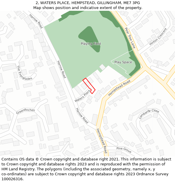 2, WATERS PLACE, HEMPSTEAD, GILLINGHAM, ME7 3PG: Location map and indicative extent of plot