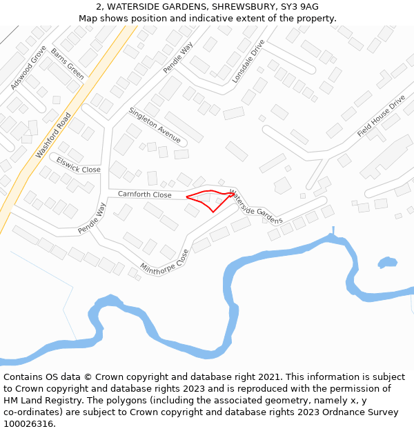 2, WATERSIDE GARDENS, SHREWSBURY, SY3 9AG: Location map and indicative extent of plot