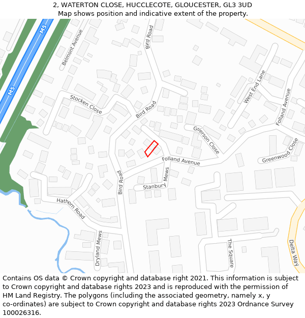 2, WATERTON CLOSE, HUCCLECOTE, GLOUCESTER, GL3 3UD: Location map and indicative extent of plot