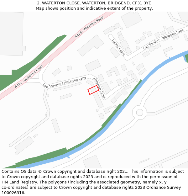 2, WATERTON CLOSE, WATERTON, BRIDGEND, CF31 3YE: Location map and indicative extent of plot