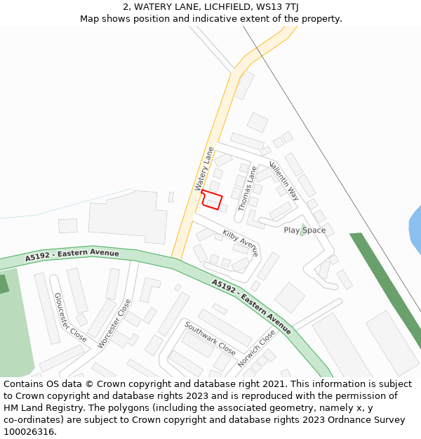 2, WATERY LANE, LICHFIELD, WS13 7TJ: Location map and indicative extent of plot