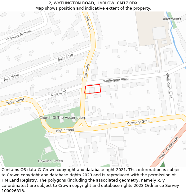 2, WATLINGTON ROAD, HARLOW, CM17 0DX: Location map and indicative extent of plot