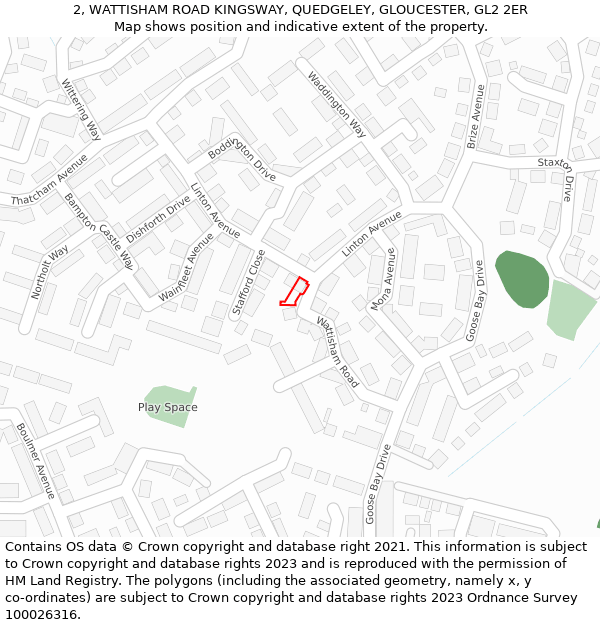 2, WATTISHAM ROAD KINGSWAY, QUEDGELEY, GLOUCESTER, GL2 2ER: Location map and indicative extent of plot
