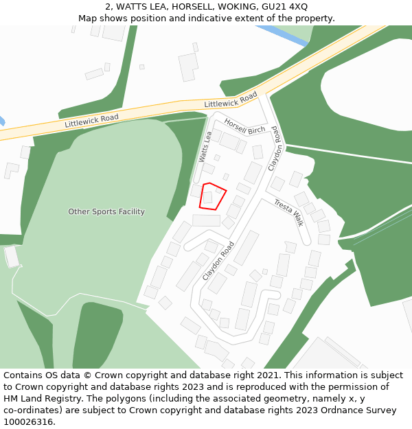 2, WATTS LEA, HORSELL, WOKING, GU21 4XQ: Location map and indicative extent of plot