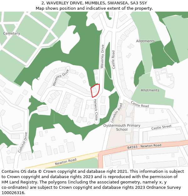 2, WAVERLEY DRIVE, MUMBLES, SWANSEA, SA3 5SY: Location map and indicative extent of plot