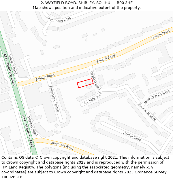 2, WAYFIELD ROAD, SHIRLEY, SOLIHULL, B90 3HE: Location map and indicative extent of plot