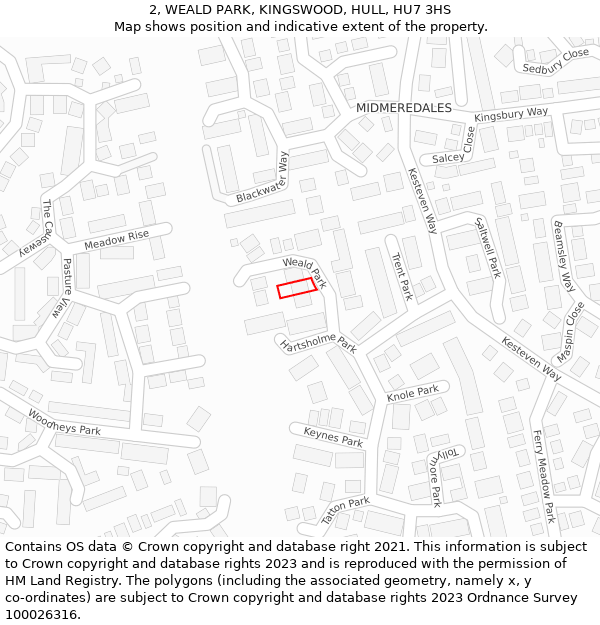 2, WEALD PARK, KINGSWOOD, HULL, HU7 3HS: Location map and indicative extent of plot