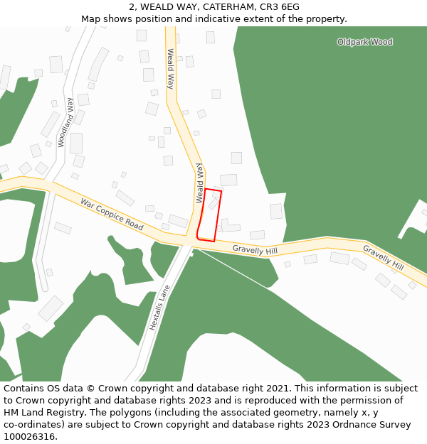 2, WEALD WAY, CATERHAM, CR3 6EG: Location map and indicative extent of plot