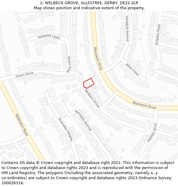 2, WELBECK GROVE, ALLESTREE, DERBY, DE22 2LR: Location map and indicative extent of plot