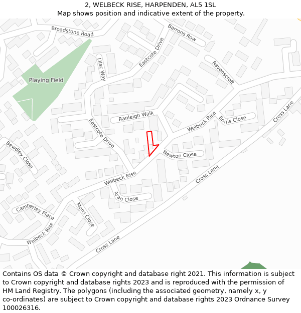 2, WELBECK RISE, HARPENDEN, AL5 1SL: Location map and indicative extent of plot