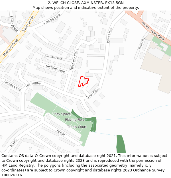 2, WELCH CLOSE, AXMINSTER, EX13 5GN: Location map and indicative extent of plot