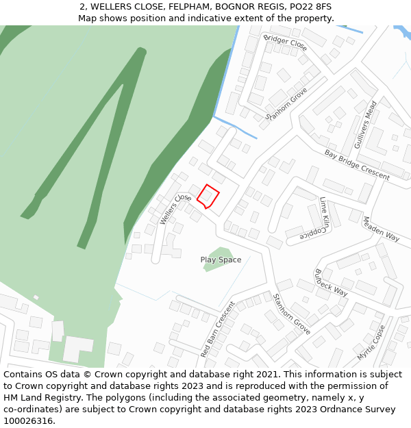 2, WELLERS CLOSE, FELPHAM, BOGNOR REGIS, PO22 8FS: Location map and indicative extent of plot