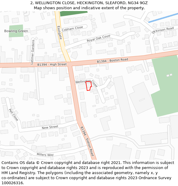 2, WELLINGTON CLOSE, HECKINGTON, SLEAFORD, NG34 9GZ: Location map and indicative extent of plot