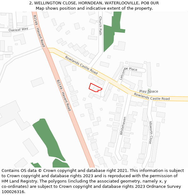 2, WELLINGTON CLOSE, HORNDEAN, WATERLOOVILLE, PO8 0UR: Location map and indicative extent of plot