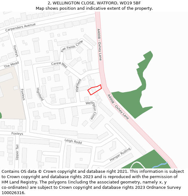 2, WELLINGTON CLOSE, WATFORD, WD19 5BF: Location map and indicative extent of plot