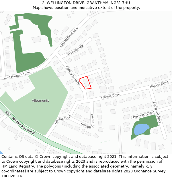 2, WELLINGTON DRIVE, GRANTHAM, NG31 7HU: Location map and indicative extent of plot