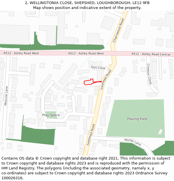 2, WELLINGTONIA CLOSE, SHEPSHED, LOUGHBOROUGH, LE12 9FB: Location map and indicative extent of plot