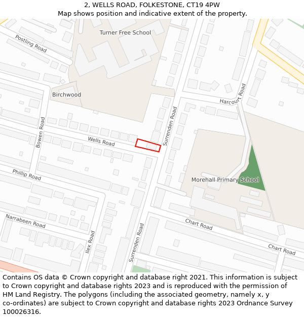 2, WELLS ROAD, FOLKESTONE, CT19 4PW: Location map and indicative extent of plot