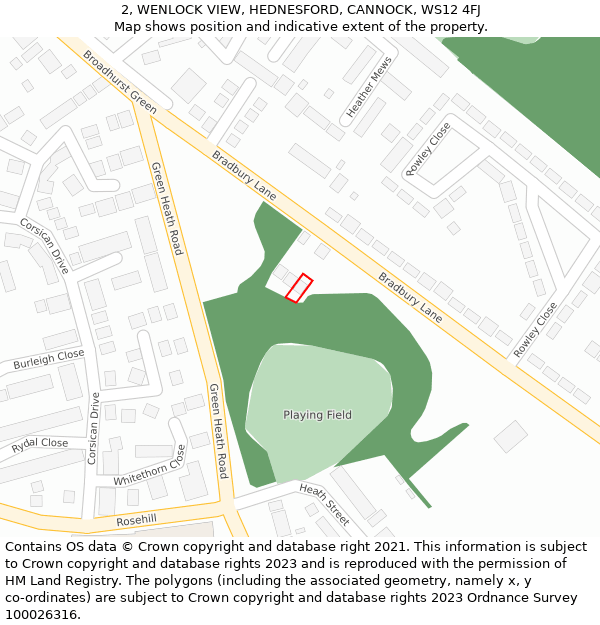 2, WENLOCK VIEW, HEDNESFORD, CANNOCK, WS12 4FJ: Location map and indicative extent of plot