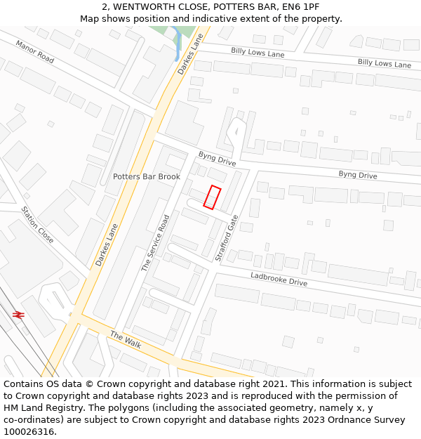 2, WENTWORTH CLOSE, POTTERS BAR, EN6 1PF: Location map and indicative extent of plot