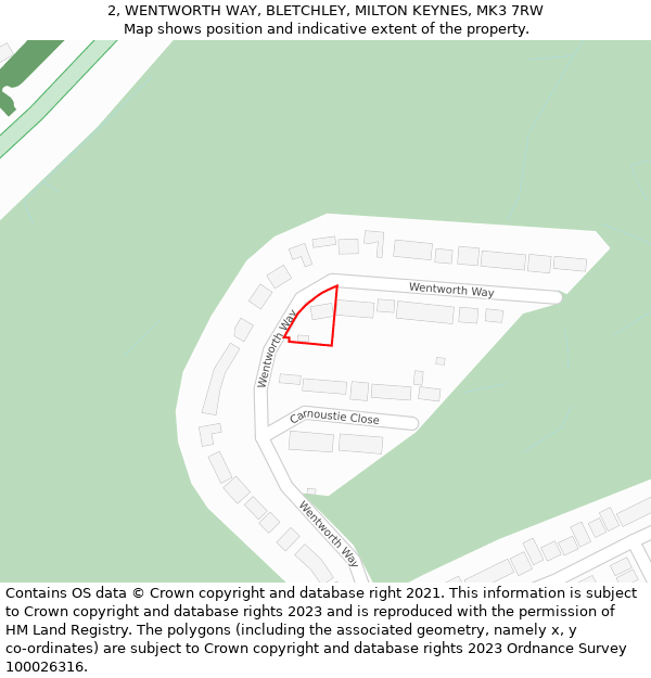 2, WENTWORTH WAY, BLETCHLEY, MILTON KEYNES, MK3 7RW: Location map and indicative extent of plot