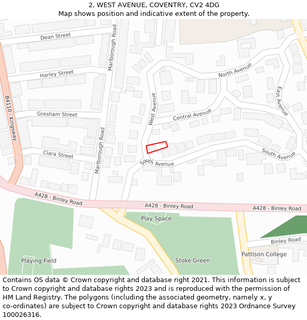 2, WEST AVENUE, COVENTRY, CV2 4DG: Location map and indicative extent of plot
