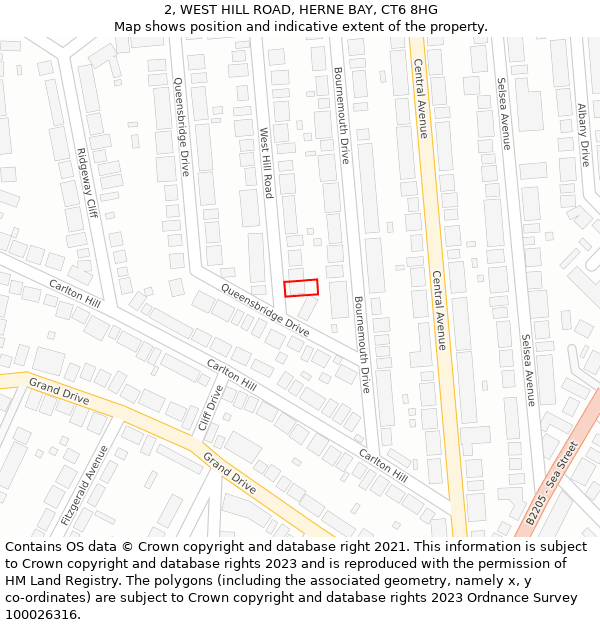 2, WEST HILL ROAD, HERNE BAY, CT6 8HG: Location map and indicative extent of plot