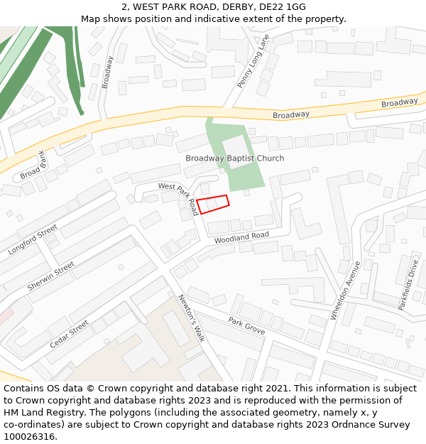 2, WEST PARK ROAD, DERBY, DE22 1GG: Location map and indicative extent of plot
