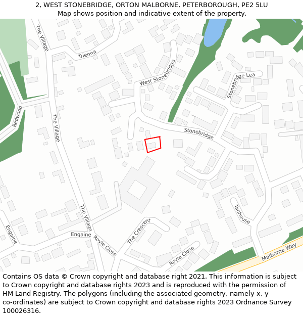 2, WEST STONEBRIDGE, ORTON MALBORNE, PETERBOROUGH, PE2 5LU: Location map and indicative extent of plot