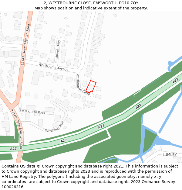 2, WESTBOURNE CLOSE, EMSWORTH, PO10 7QY: Location map and indicative extent of plot