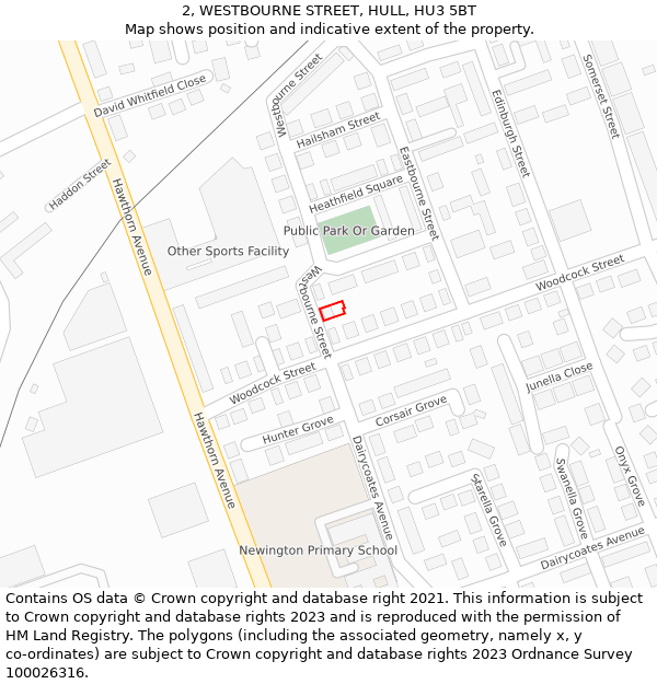 2, WESTBOURNE STREET, HULL, HU3 5BT: Location map and indicative extent of plot