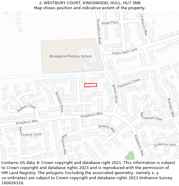 2, WESTBURY COURT, KINGSWOOD, HULL, HU7 3NB: Location map and indicative extent of plot