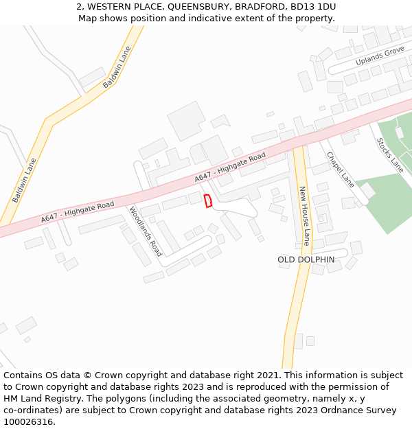 2, WESTERN PLACE, QUEENSBURY, BRADFORD, BD13 1DU: Location map and indicative extent of plot