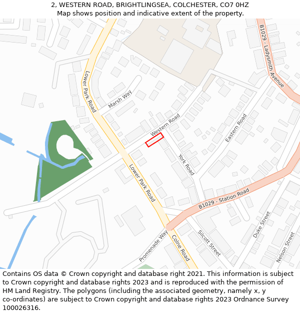 2, WESTERN ROAD, BRIGHTLINGSEA, COLCHESTER, CO7 0HZ: Location map and indicative extent of plot